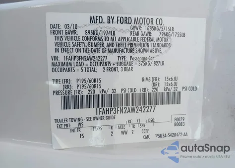 2010 Ford Focus Se from USA, damaged, VIN 1FAHP3FN2AW242277
